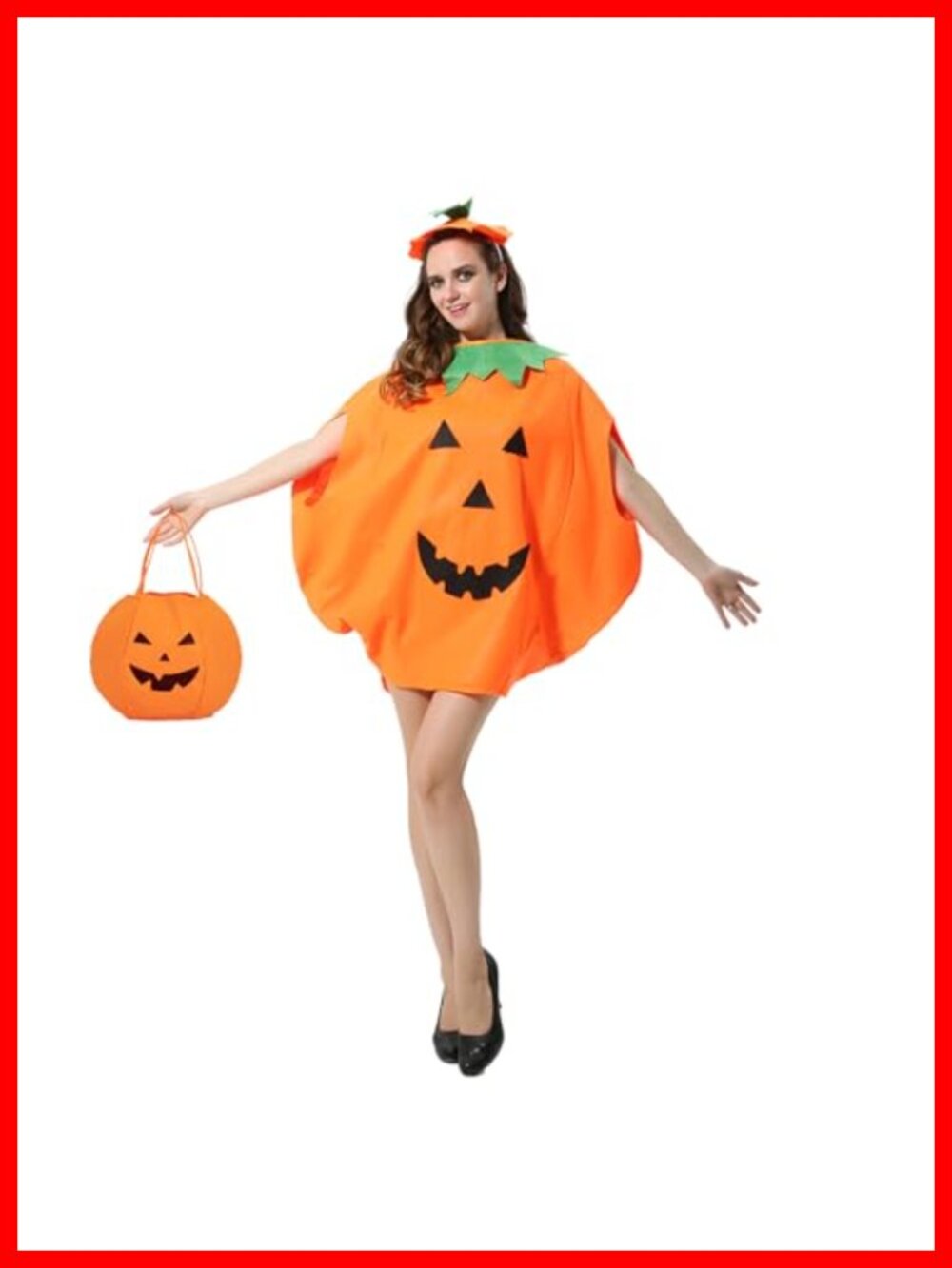 Adult Halloween Pumpkin Costume 3PCS Set with Hat and Bag Non-woven Fabric
